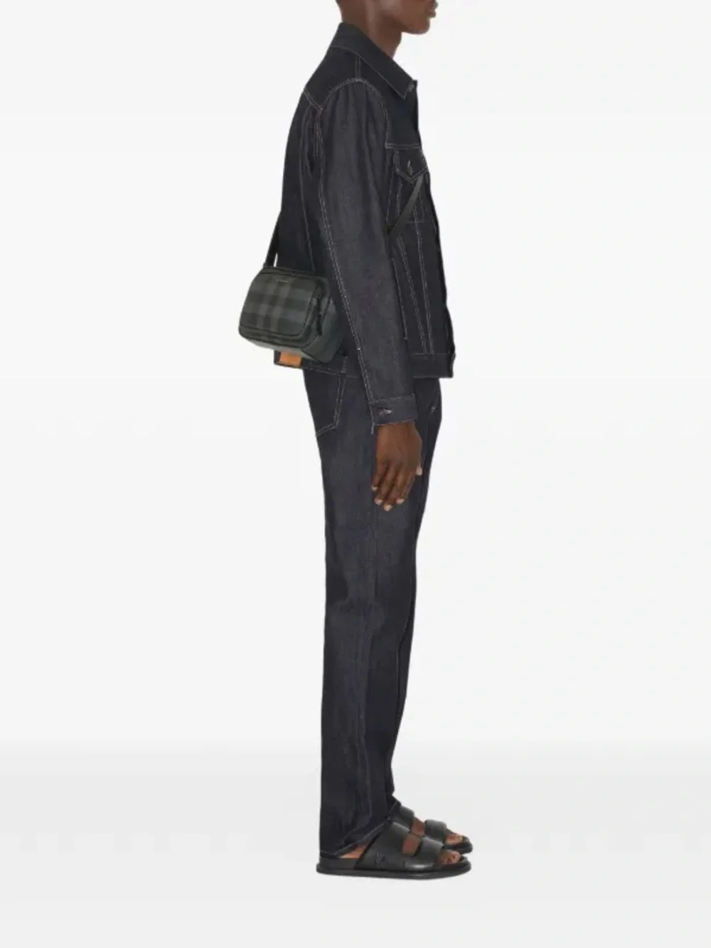Burberry Black charcoal Check Leather Messenger Bag